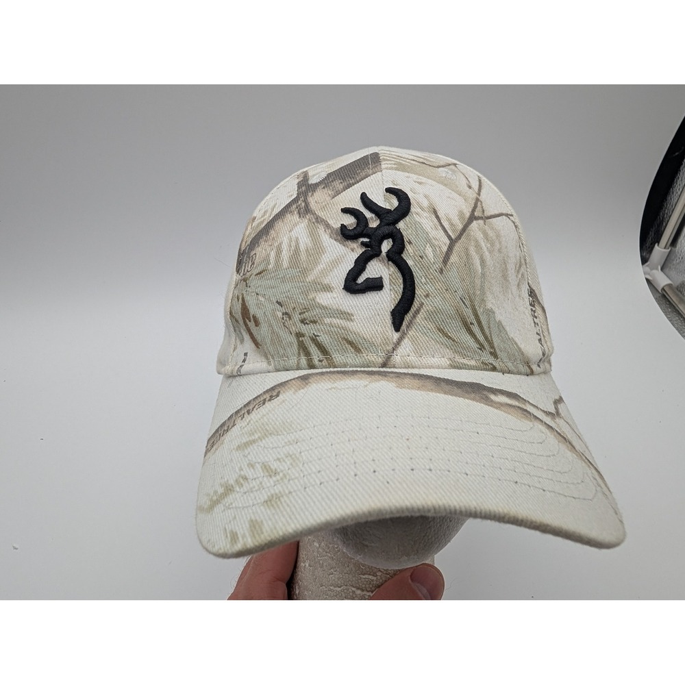Browning Realtree Camo Baseball Cap White Tan Buckmark Logo Hat OSFM